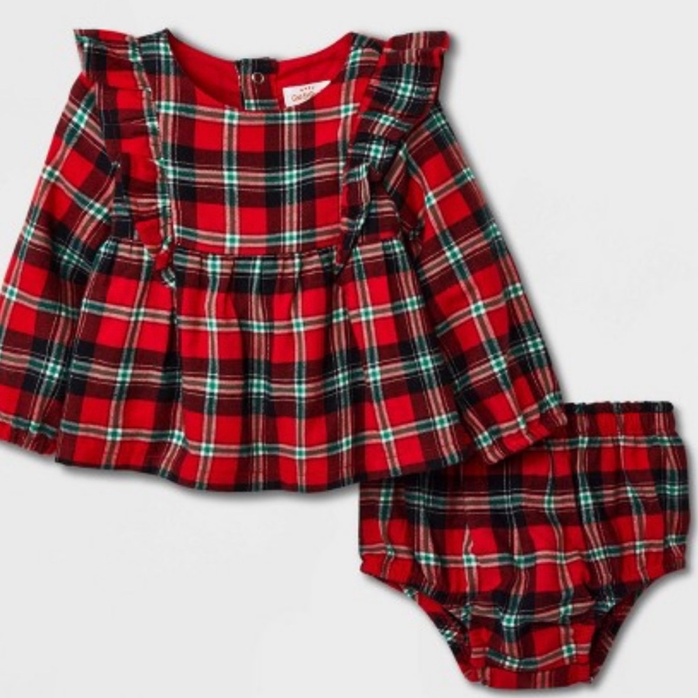 Cat & Jack Red Flennel Plaid Top and Bottom Set 0-3 Mo.
